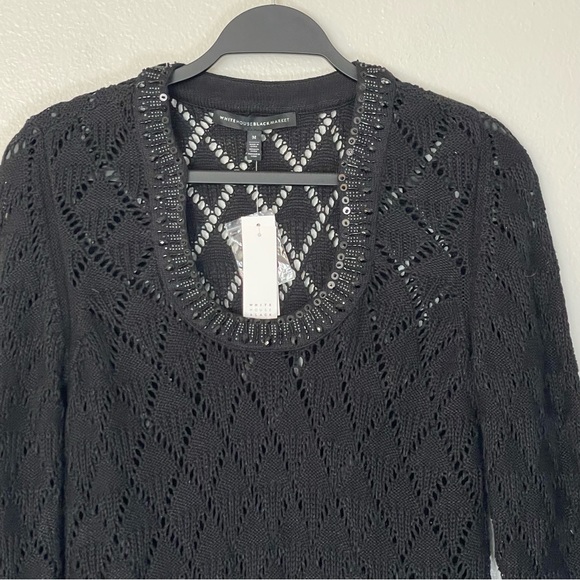 NEW WHBM 3/4 Sleeve Open Knit Embellished Beaded Tunic Sweater Top Size Medium - Picture 5 of 14